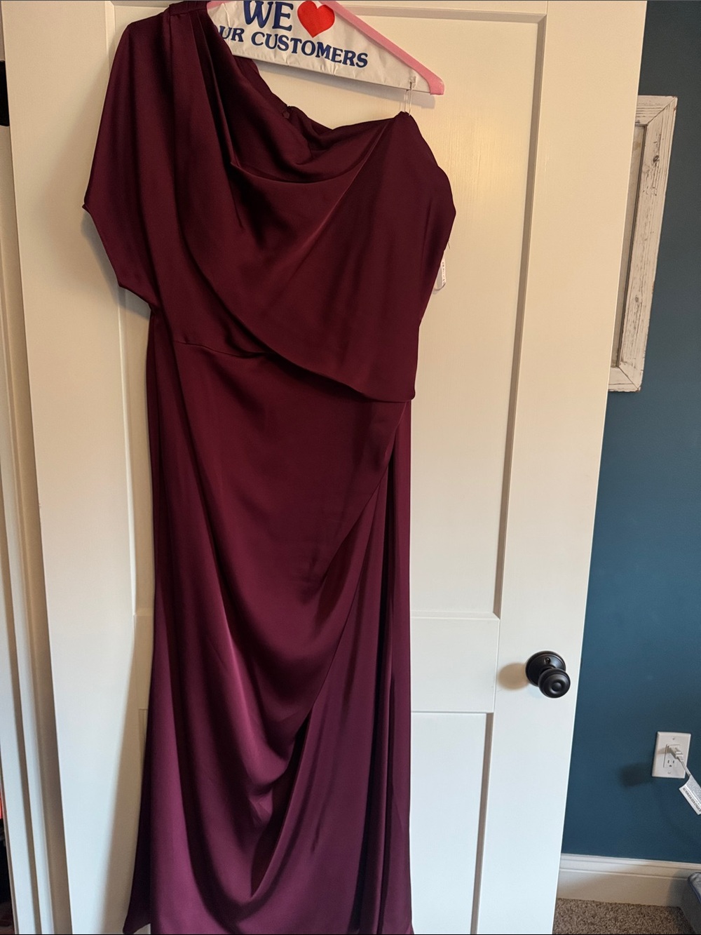 Oleg Cassini One-Shoulder Burgundy Evening Gown